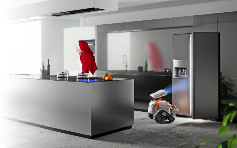 3D rendering and presentation of DAEWOO refrigerator in various home settings رندر سه‌بعدی و پرزنتیشن یخچال دِوو در محیط‌های مختلف خانگی
